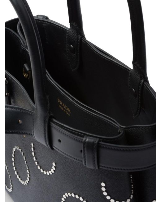 Prada Black Studded Belted Tote Bag