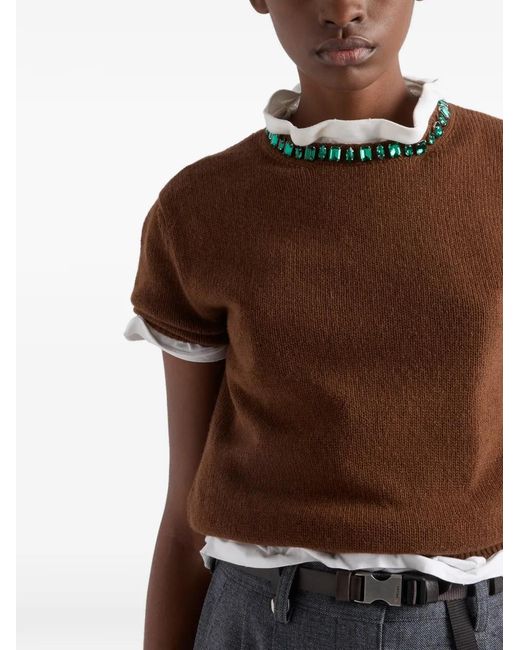 Prada Brown Wool And Cashmere Crew-Neck Sweater
