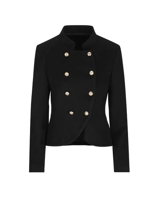 Cini Black Double-Breasted High-Neck Jacket