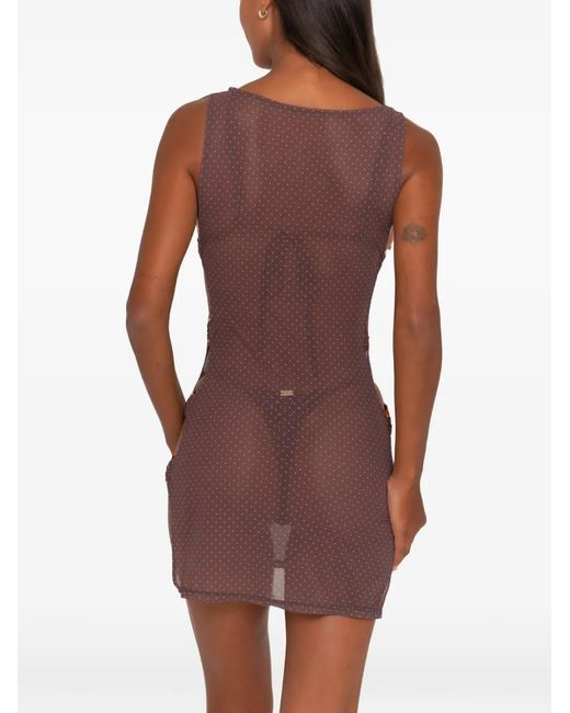 FAE SWIM Brown Moana Polka-Dot Cut-Out Mini Dress