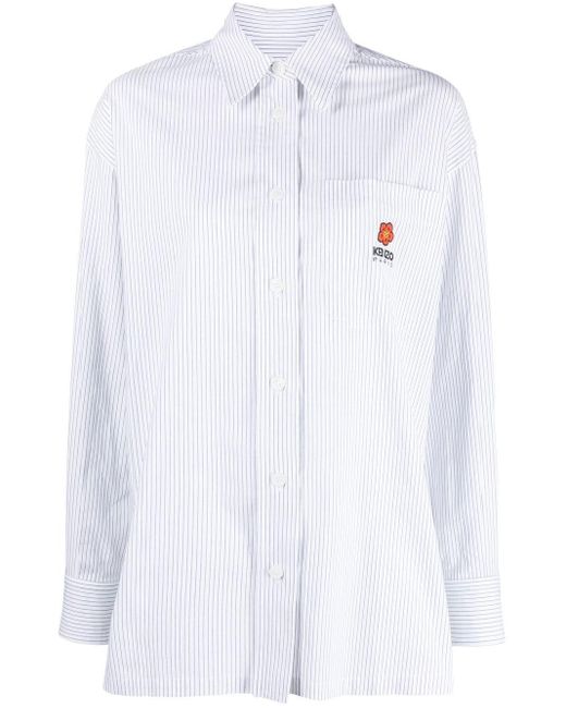 KENZO White Embroidered-logo Pinstripe Shirt