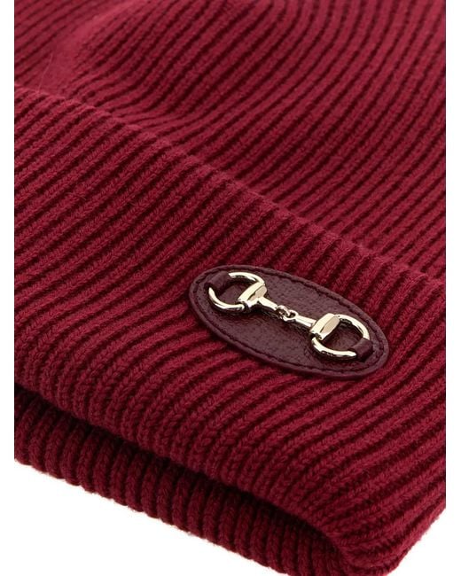 Gucci Red Horsebit Wool Beanie