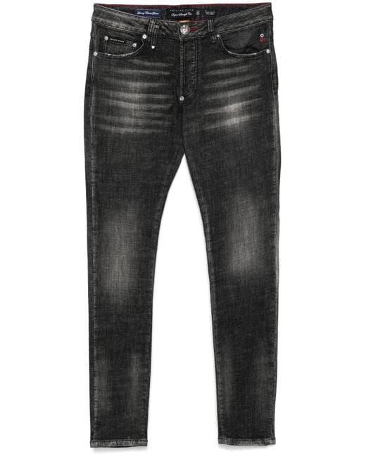 Philipp Plein Gray 'Racing Club' Super Straight Cut Jeans for men