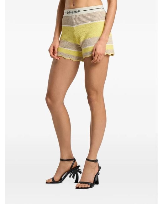 Palm Angels Yellow Logo Beach Knit Shorts