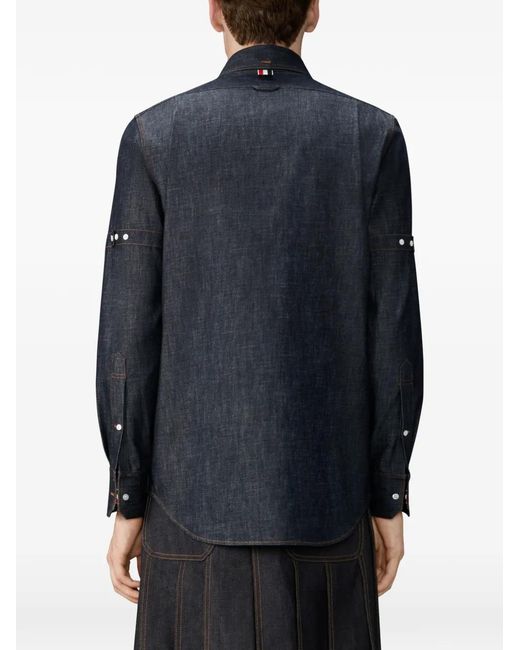 Thom Browne Blue Denim Armband Long-Sleeve Shirt for men