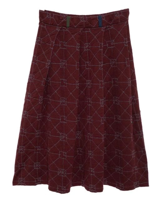 YANYAN KNITS Pattern-intarsia Pleated Skirt Purple