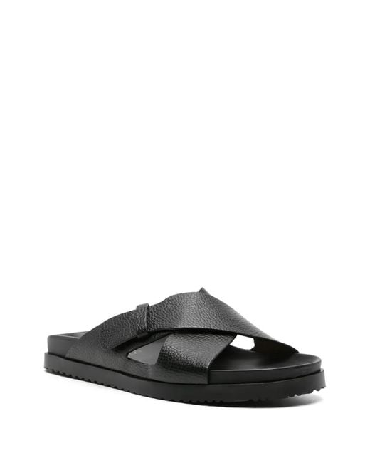Doucal's Black Crossover-Straps Leather Slides for men