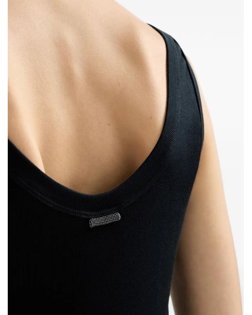 Brunello Cucinelli Black Monili-Detail Ribbed Top