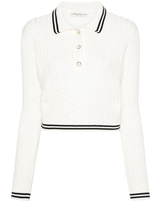 Alessandra Rich White Polo-Pullover mit Zopfmuster