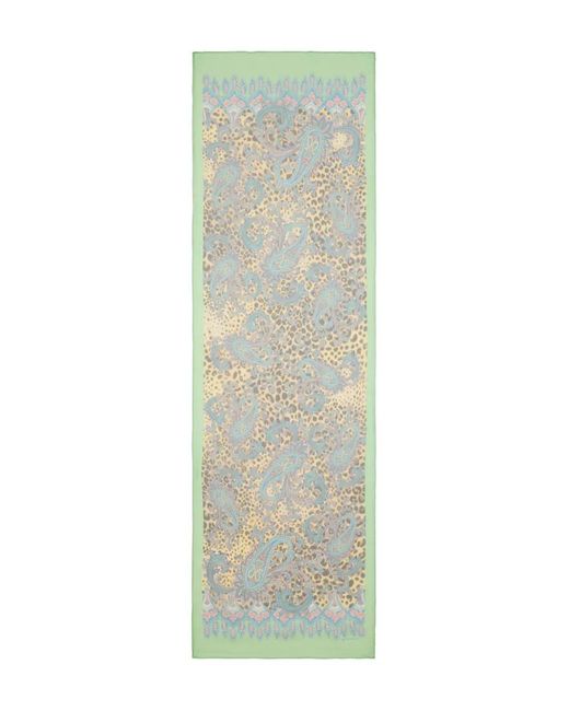 Etro Green Paisley Animal-Motif Silk Scarf