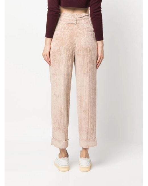 Peserico Natural Paperbag Belted-Waist Corduroy Trousers