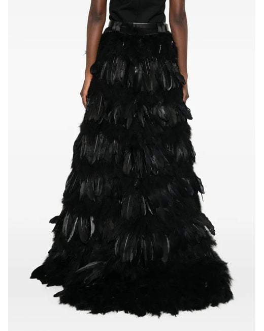 Vestiaire d'un Oiseau Libre Black Feather-Embellished Maxi Skirt