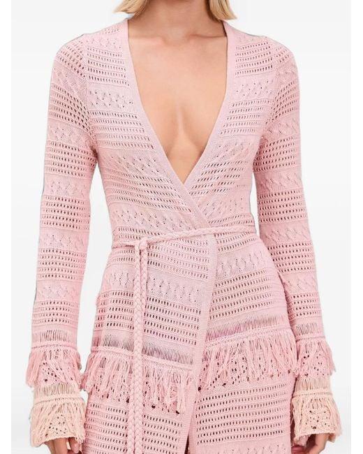 Devon Windsor Pink Maureen Fringed Crochet-Knit Robe