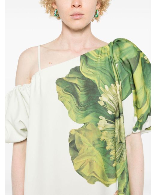 payton floral asymmetric neck maxi dress Elie Tahari Payton Floral Silk Maxi Dress