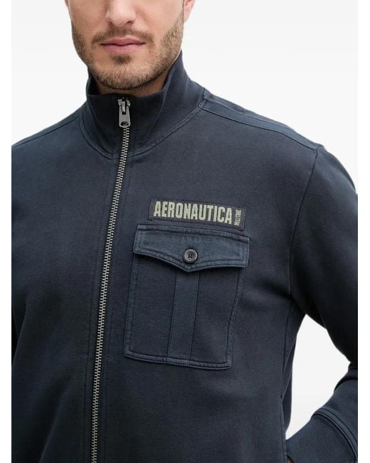 Aeronautica Militare Blue Zip-Up Logo-Patch Sweater for men