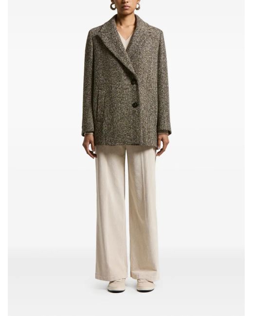 Peserico Gray Herringbone Tweed Coat