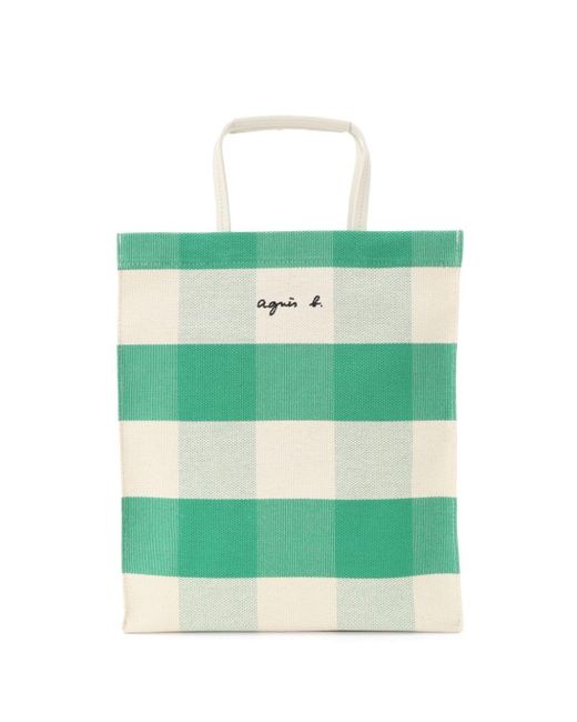 Agnes B. Green Check-pattern Canvas Tote Bag