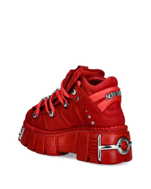 New Rock Red Lace-Up Hardware Sneakers