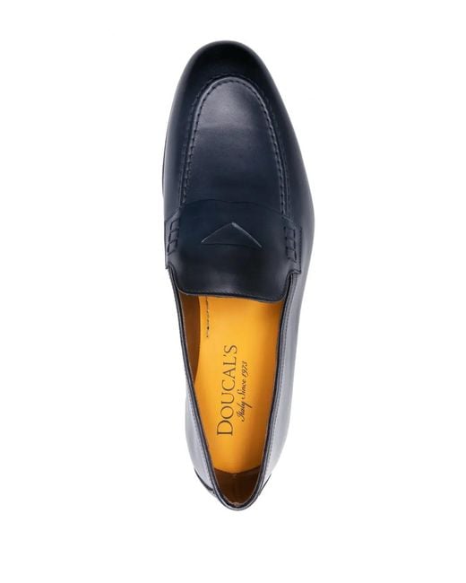 Doucal's Blue Penny-Slot Patent Leather Loafers for men
