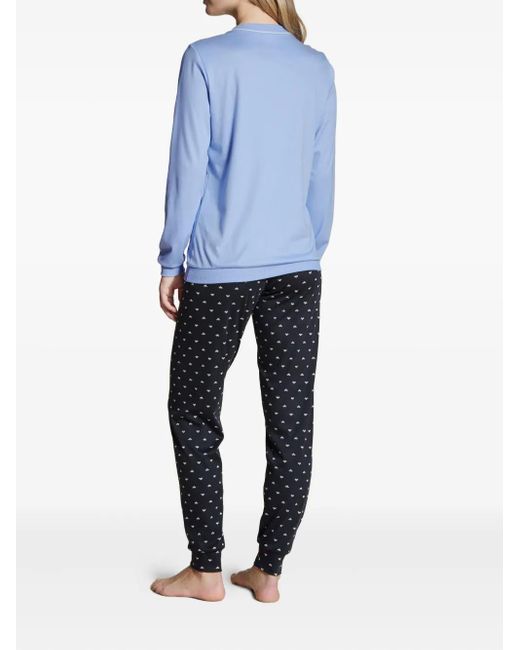Calida Blue Long-Sleeve Heart-Print Pyjamas