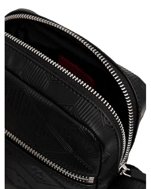 HUGO Black Logo-Patch Debossed Messenger Bag for men