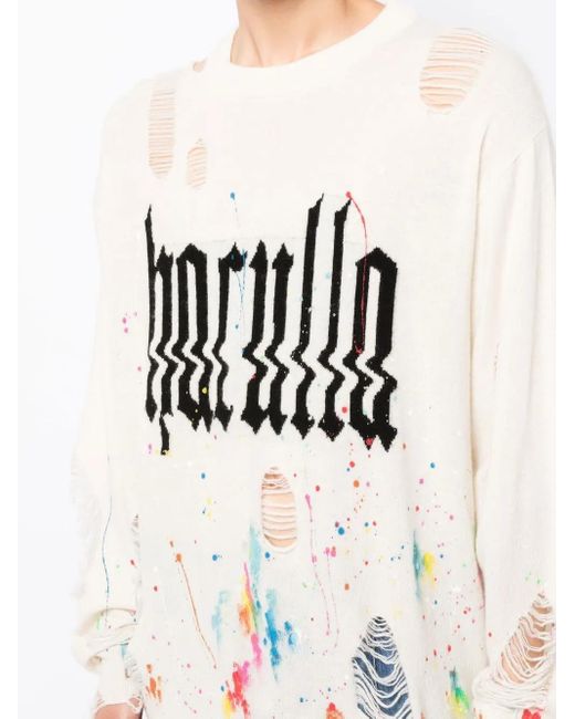Haculla White Glitched Logo-Print Ripped Sweatshirt for men