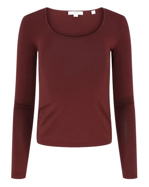 Vince Red Scoop Neck Long-Sleeved T-Shirt