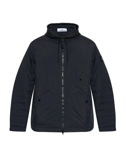 Stone Island Blue Hooded Patch-Pocket Jacket for men