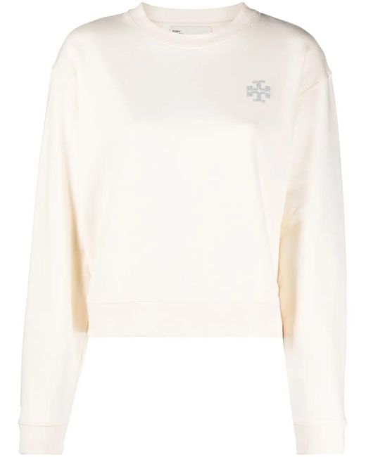 Tory Burch White Logo-Embellished Cotton Sweatshirt