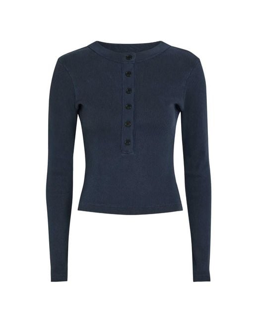 Citizens of Humanity Blue Varra Ribbed-Knit Henley T-Shirt