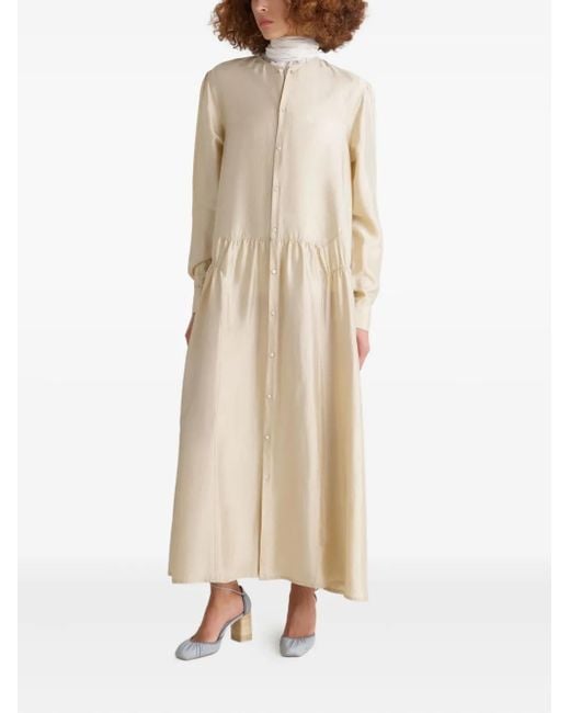 Lemaire Natural Gathered Buttoned Maxi Dress