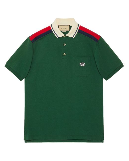 Gucci Green Cotton Polo With Interlocking G for men