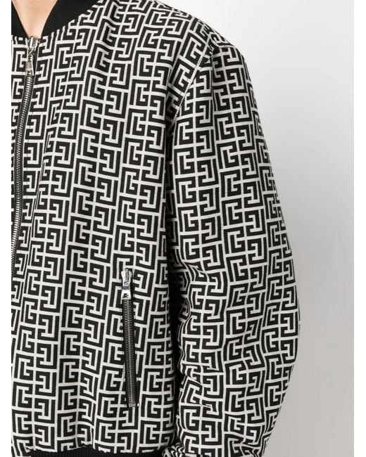 Balmain Black Reversible Monogram Bomber Jacket for men