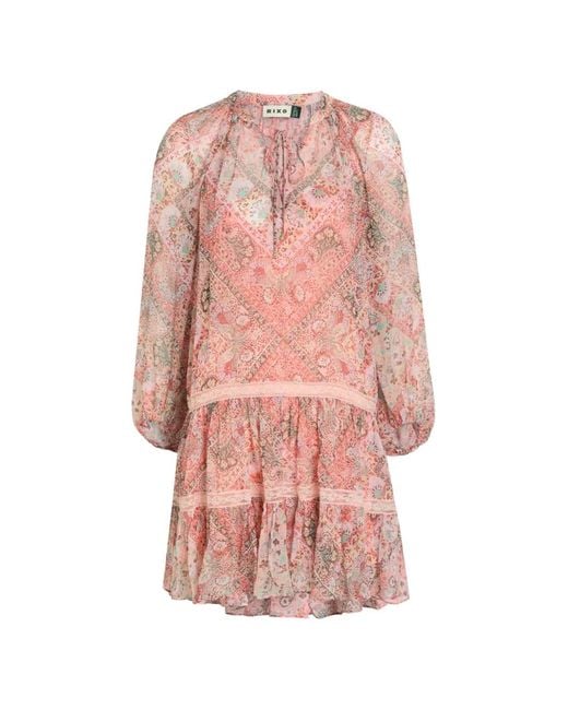 Rixo Pink Paisley-Print Ruffled Mini Dress