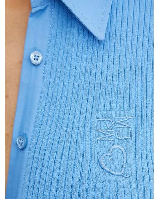 Moschino Blue Ribbed Buttoned Mini Dress