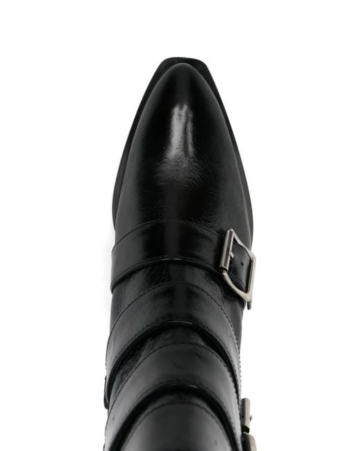 Alohas Black Buckled Pointed-Toe Boots