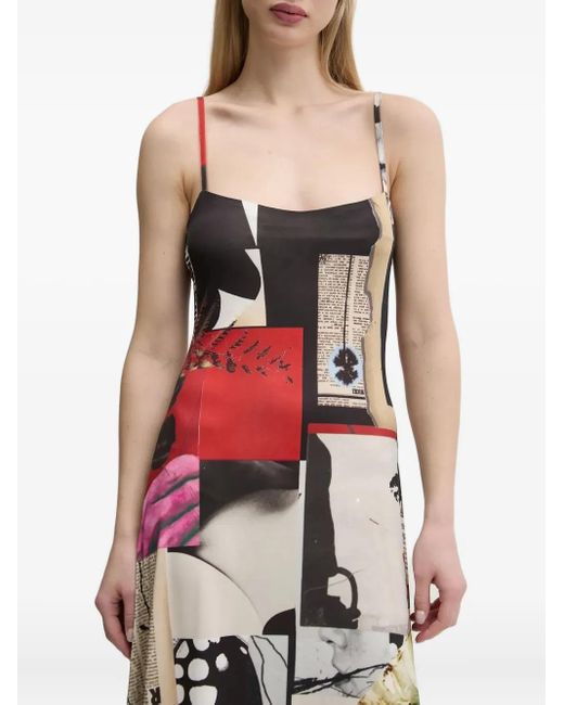 Desigual White Patchwork-Print Slip Midi Dress