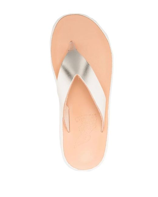 Ancient Greek Sandals White Leather Metallic Sandals