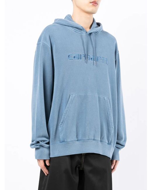 Carhartt Blue Embroidered-Logo Hoodie for men