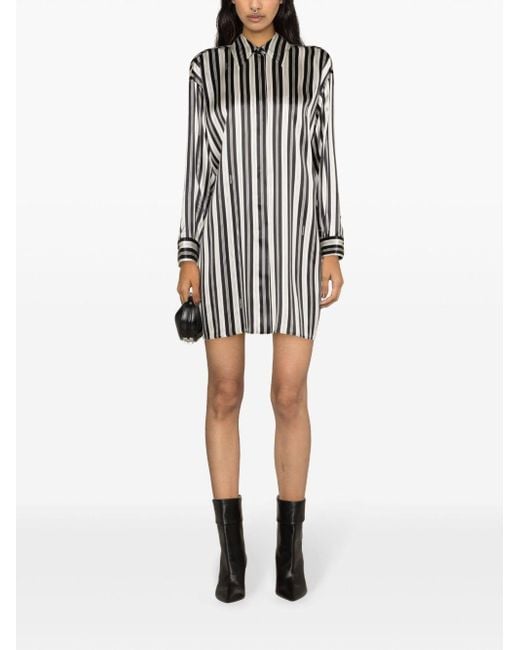 Fendi Black Striped Silk Shirtdress