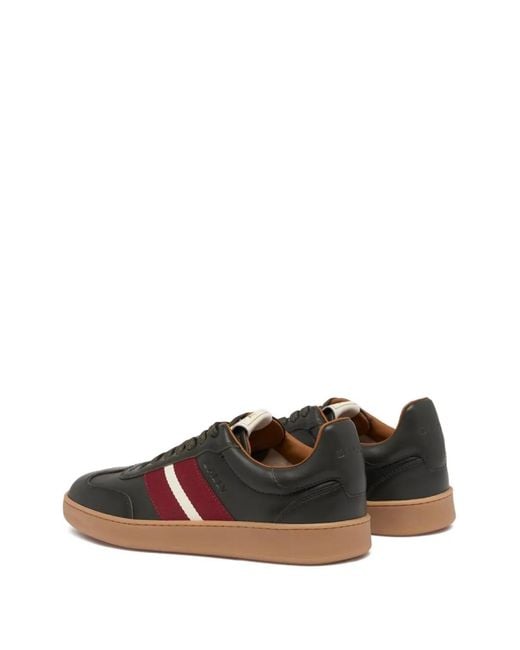 Bally Brown Crest Ribbon-Detail Leather Sneakers for men
