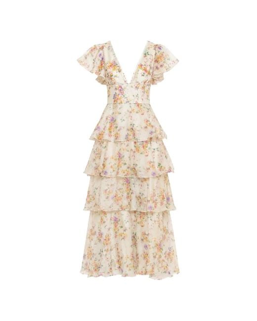 DIVEDIVINE White Rebecca Floral-Print Ruffled Maxi Dress