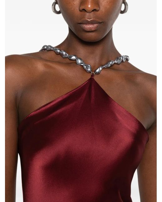 Staud Red Cadence Beaded-Halterneck Maxi Dress