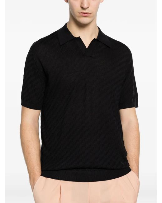 Emporio Armani Black Jacquard Polo for men