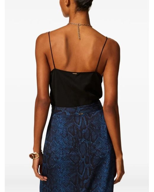 Twinset Black Embroidered Satin Top
