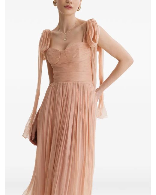 Framboise White Floid Pleated Silk Midi Dress