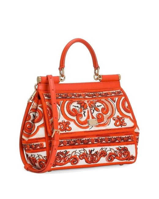 Dolce & Gabbana Red Small Sicily Handbag With Majolica Embroidery