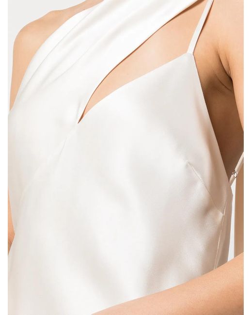 Michelle Mason White Drape-Panel Silk Gown
