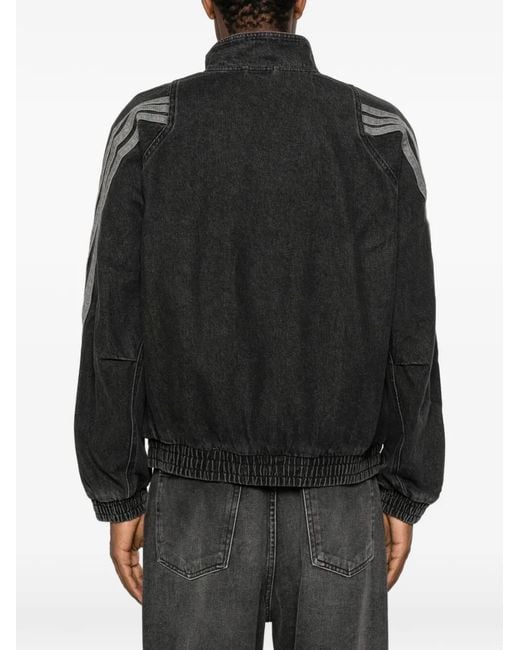 Adidas Black Logo-Embroidered Zip-Up Denim Jacket for men