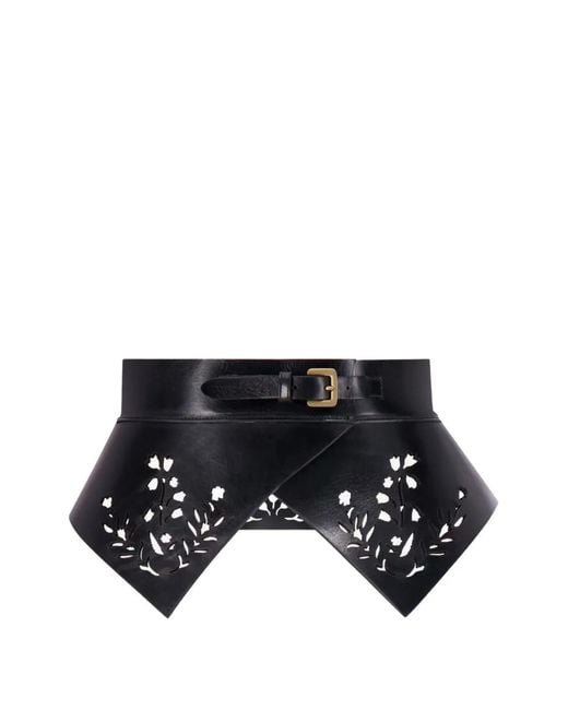Lela Rose Black Floral Lasercut Leather Belt